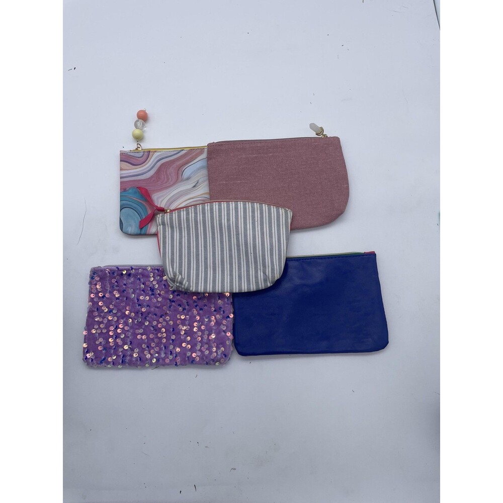 Ipsy Makeup Bag Lot Set Of 5 Multicolor Canvas Faux Leather Sequin Zip Pouches